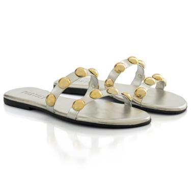 Imagem de Sandalia Feminina Rasteira Rasteirinha Flat Flatform Enfeite Metal (Prata, BR, Adulto, Numérico, 37)