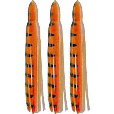 Imagem de Saias de lula de 19 cm iscas de pesca iscas de polvo Hoochie para água doce e salgada (3 saias) (tigre de cerveja raiz)