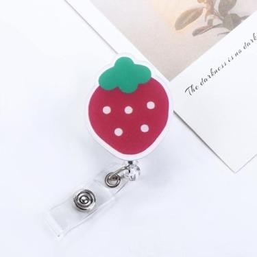 Imagem de Carretel de crachá de morango, carretel retrátil de morango, alça reforçada, clipe de crachá, carretel de crachá com clipe jacaré, suporte de crachá, suportes de crachá de cordão de chaves de morango