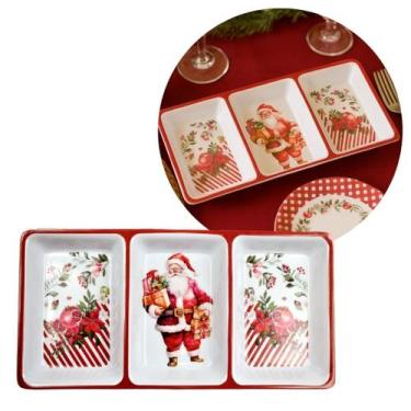 Imagem de Petisqueira Natalina Retangular Melamina Estampa Papai Noel e Floral 3