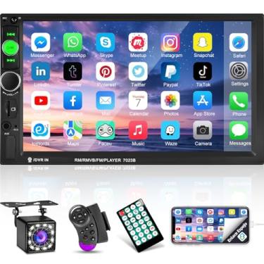 Imagem de Estéreo automotivo com tela sensível ao toque de 17,8 cm com conexão espelhada, Bluetooth, rádio FM, função AUX/USB/SD com controle de volante + controle remoto