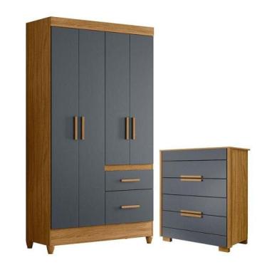 Imagem de Guarda Roupa Solteiro Madri E Cômoda Dhara Freijó Cinza - Moval - MOVA