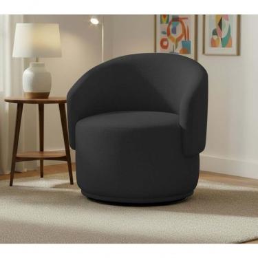 Imagem de Poltrona Decorativa Giratória Sala De Estar Recepção Jasmine Linho Preto