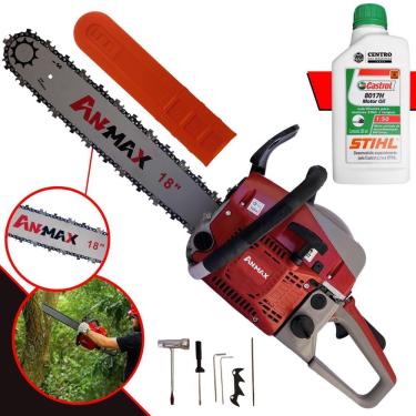 Imagem de Motosserra Anmax Cs5200b à Gasolina 2t 52cc 2,7hp Sabre 18'' Ponta Rolante Profissional + Óleo Castrol Stihl 500ml