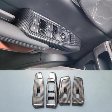 Imagem de ZiWen Acessórios de capa de console de interruptor de janela para descanso de braço de porta esportiva para Ford Ranger Everest 2024 2025 2026 (impressão de fibra de carbono)