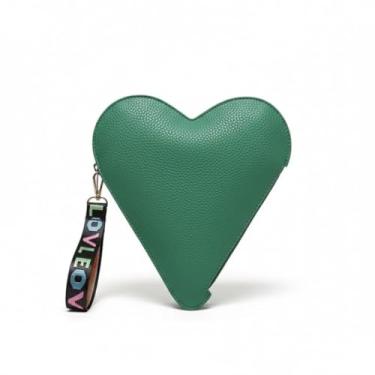 Imagem de BOLSA DE MÃO CORAÇÃO COURO FEMININA VERDE CLUTCH ELEGANTE