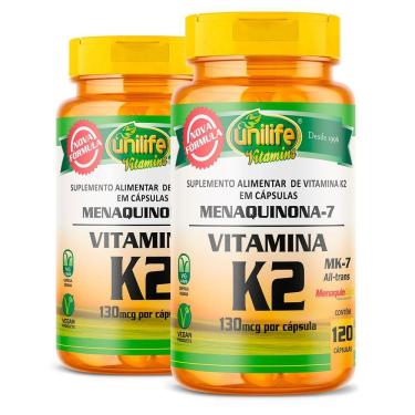 Imagem de Kit 2 Vitamina K2 Menaquinona-7 Unilife 120 Cápsulas