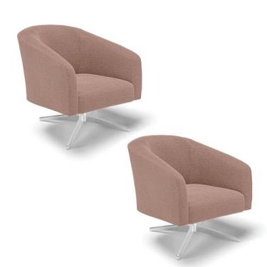 Imagem de Poltrona Decorativa Giratória Cromada Kit 2 Stella Bouclê Rosê D03 - D