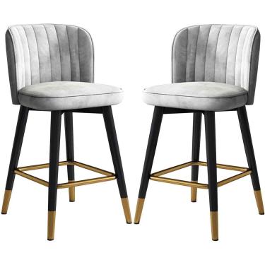 Imagem de Conjunto De 2 Bar Giratório Bar Cozinha Veludo Estofado Cadeira Alta Bar Com Apoio Para Os Pés E Encosto Para Bar De Balcão Doméstico, Grey, 65cm(25.6'')