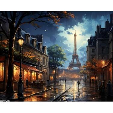 Imagem de WUIVCTR Kit de pintura de rua por números de Paris para adultos, pintura estética moderna por número em tela, kits de pintura a óleo digital de arte abstrata adequados para decoração de parede de casa