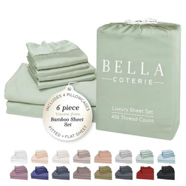 Imagem de Bella Coterie Conjunto de lençóis Queen com 6 peças de viscose de bambu luxuoso, 100% cultivado organicamente, refrescante para pessoas que dormem quentes, bolso profundo de 45,72 cm, macio e