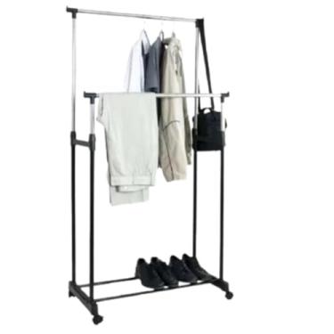 Imagem de Cabideiro para Roupas，Mancebo Cabideiro de Roupas Porta Casaco ChapéU Bolsa，VarãO para Roupas Com Duas Prateleiras，Adequado para Pendurar Grandes Quantidades de Roupa em Casa(ARARA DUPLA)