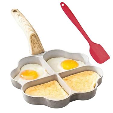 Imagem de Conjunto de frigideiras de ovo frito com coração, panela antiaderente de café da manhã com quatro compartimentos, alumínio para cozimento a gás e indução, 20 cm/20 cm, branco