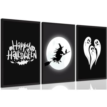 Imagem de Arte de parede em tela de fantasma de terror Halloween bruxa voando em uma vassoura, pintura de parede, decoração de parede, gótico, sombrio, pôster impresso, arte para festa de Halloween na sala de