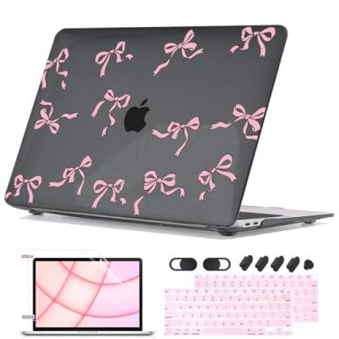 Imagem de Seanai Compatível com MacBook Air 33.0 cm 2021 2020 2019 2018 versão A2337 M1 A2179 A1932 Retina Display, capa rígida de plástico com padrão preto transparente, película de teclado, laço preto
