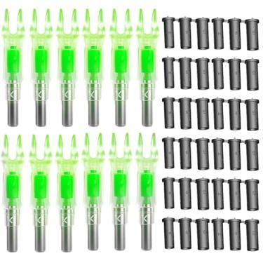 Imagem de Hauojaus Pacote com 12 x Nocks iluminados para flechas, adequado para flechas com pontas de iluminação ID .233/.244/.246, parafusos de diâmetro interno com buchas X, H, GT, com interruptor ON/OFF para