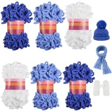 Imagem de 6 novelos de fio de poliéster macio, fio de tricô macio e confortável para iniciantes, artesãos habilidosos, pacote com 6 fios de laço de dedo, fios de laço grosso, fio grosso sem necessidade de