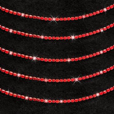 Imagem de Quorineo Acabamento de corrente de strass de cristal de 10 metros para costura e artesanato - aplique de strass brilhante, enfeite de joias DIY, decoração de vestido (2 mm de largura, vermelho)