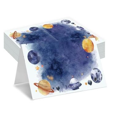 Imagem de Cartões temáticos de planetas, cartões de assento temáticos do espaço sideral para configuração de mesa, pacote com 25 cartões de recepção semi-dobrados, decorações para eventos de aniversário de chá