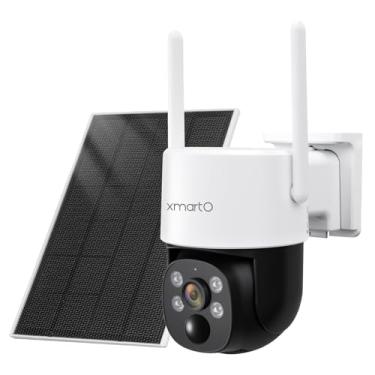 Imagem de XMARTO Câmera de segurança doméstica 4MP QHD sem fio sem fio PTZ sem fio ao ar livre (energia solar térmica, detecção de movimento AI, luzes e sirene, armazenamento SD e nuvem, zoom panorâmico)