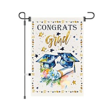 Imagem de Boné de diploma Congrats Grad Garden Flag 30,5 x 45,7 cm, celebrações frente e verso, decorações de gramado para festa de formatura