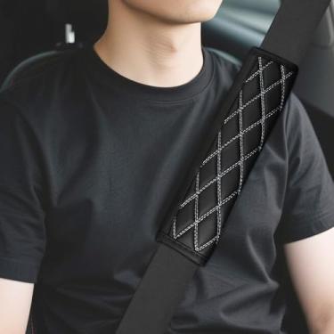 Imagem de HQRNYP 2 peças de almofadas de cinto de segurança de carro, capas de cinto de segurança, almofada de assento de carro de couro protege ombro e pescoço, acessórios interiores de carro capas de correia