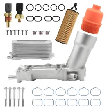 Imagem de Glvvexa Filtro de óleo de alumínio 926-959 68105583AF Substituição do refrigerador de óleo do motor para Chrysler 200 300 Dodge Ram Avenger Challenger Jeep Wrangler 3.6L V6 2011-2016 Substitui 926-876