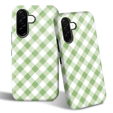 Imagem de SROJDHFJB Capa de telefone para Samsung Galaxy A36 5G, capa protetora de 2 camadas com design impresso verde xadrez, parte traseira rígida + amortecedor de TPU macio capa fina para homens e mulheres
