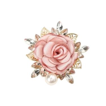 Imagem de Broche de pérola de flor rosa elegante para mulheres e homens essenciais de festa de casamento feito à mão cristal pérola tecido flor lapela alfinete vestido acessórios de terno de flor ideia de flor