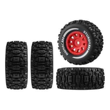 Imagem de NMNRC Pre-Glued Plastic Rim Wheels and Tires Compatible with Arrma 1/16 Mojave Grom 4X4 RTR Series Upgrades Part Red