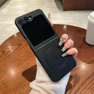 Imagem de Capa de telefone magnética de luxo lisa metálica para Samsung Z Flip 6 5 4 3 Flip5 ZFlip5 Flip3 Flip6 capa de proteção de lente completa, preta, para Samsung Z Flip 3