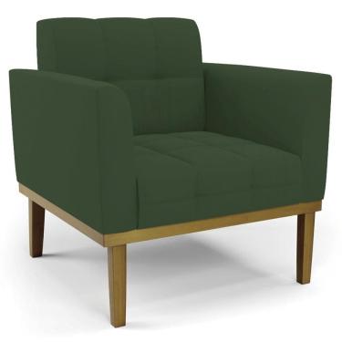 Imagem de Poltrona Decorativa Base Madeira Castanho Ana Veludo Verde - Ibiza