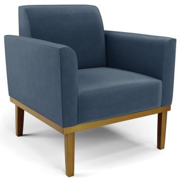 Imagem de Poltrona Decorativa Base Madeira Castanho Maressa Suede Azul Marinho - Ibiza