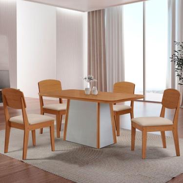 Imagem de Mesa De Jantar Diane 120cm Tampo Mdf Lam 4 Cadeiras Copper Moderna Veludo Creme Naturale Off White