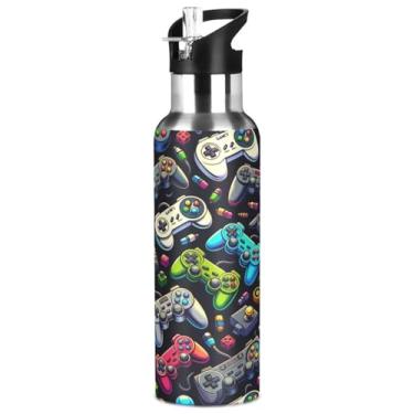 Imagem de Blueangle Garrafa de água de aço inoxidável com vários gamepads de 947 ml - Garrafa esportiva de metal isolada à prova de vazamento para academia, acampamento, fitness ao ar livre e viagens (690)