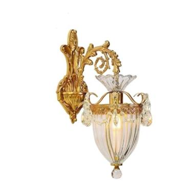 Imagem de Arandela de parede em cobre com cristal, estilo europeu e francês - ideal para sala de estar, parede de fundo do quarto, cabeceira, escada, frente de espelho e corredor (uma lâmpada).