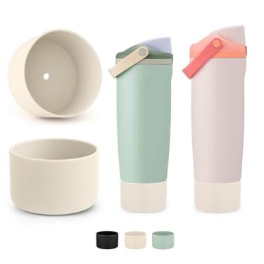 Imagem de XANGNIER 2 peças de protetor de bota de silicone para garrafa de água de aço inoxidável isolada Freesip Sway, tampa inferior para acessórios Owala, melhora a estabilidade e evita arranhões, branco