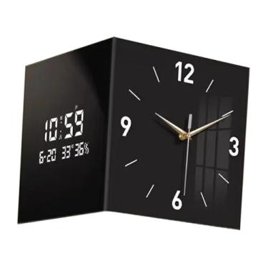 Imagem de Fenteer Relógio de canto Relógio de parede de dupla face, exibição de temperatura, pendurado para o quarto de casa, 26cmx26cm