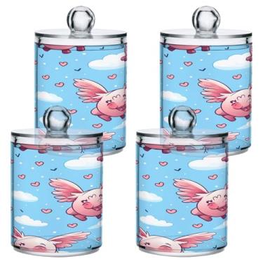 Imagem de ATTX Dispensador de suporte Qtip com estampa de porco voador fofo para bola de algodão, cotonete, frasco de boticário transparente, decoração de casa, pote de armazenamento de cozinha, pacote com 4