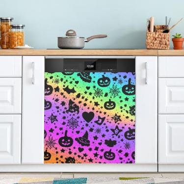 Imagem de ATTX Capa de ímã de lava-louças de abóboras gradiente arco-íris, 58 cm C x 66 cm A decoração da capa frontal da máquina de lavar louça, decalques de armário doméstico adesivos de eletrodomésticos #204