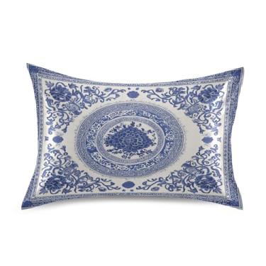 Imagem de Blueangle Fronha de cetim estilo porcelana azul e branca para cabelo e pele, fronha de seda, tamanho Queen (50,8 x 76,2 cm) - Capas de almofada de cetim refrescantes com fecho de envelope (448)