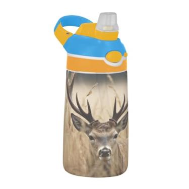 Imagem de Blueangle Garrafa de água de cervo de campo de trigo de 473 ml, garrafa de viagem e esportes Tritan reutilizável com canudo e design de tampa de bico pop-up (795)