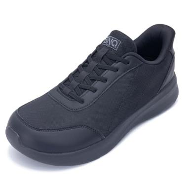 Imagem de MEHOTO Tênis masculino com bico largo, suporte de arco, confortável, sem cadarço, casual, para inchaço, joanete fascite plantar, tamanho 38-46, Preto liso, 11 Wide