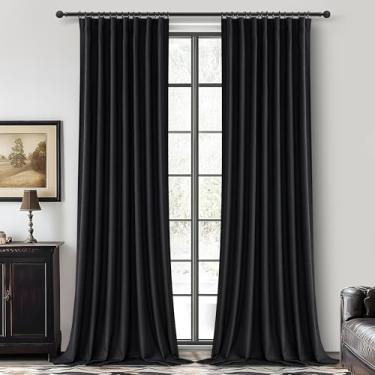 Imagem de Cortinas pretas extra longas de 332 cm para sala de estar, cortina blackout de linho de luxo para varão para porta de vidro deslizante térmica grande janela plissada cortinas pesadas conjunto de 2
