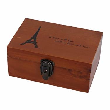 Imagem de Aqur2020 Caixa de Madeira Estilo Vintage, Caixa de Armazenamento Decorativa de Grande Capacidade Com Fivela de Metal e Fechadura para Decoração e Presente de Mesa de Doces de (Torre de ferro grelhado)