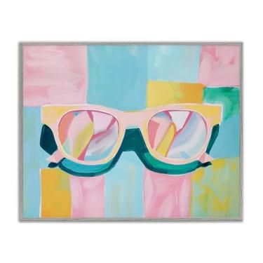Imagem de Stupell Industries Blocos pastéis e óculos de sol cinza emoldurado arte giclée, design por Arlington Prints, 76 x 61 cm