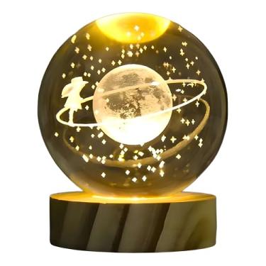 Imagem de Luminária LED de Mesa Bola de Cristal - Menina na Lua | Abajur 3D Para Decoração de Quarto, Escritório, Sala de Estar e Jantar, Casa, Mesa e Estante, Presente Criativo e Luz Quente Noturna Decorativa