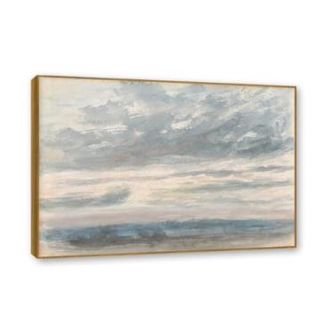 Imagem de Moldura de teca. Arte em tela romantismo estilo constável, (Cloud Study 21), pintura de paisagem inglesa emoldurada, decoração de parede elegante para sala de estar escritório. 50 x 70 cm - 19,6 x