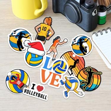 Imagem de 12 adesivos de vôlei, decalques esportivos de vinil com jogadores e desenhos de bola, citações de vôlei fofas e motivacionais, adesivos à prova d'água para laptop, garrafa de água, telefone, presente