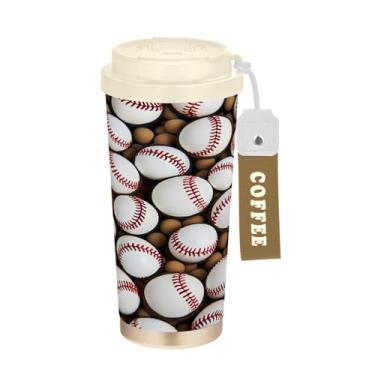 Imagem de Wassud Caneca de café de viagem isolada de bolas de beisebol lisas copo à prova de vazamento com tampa e canudo garrafa de água de aço inoxidável para café quente/gelo, chá e cerveja